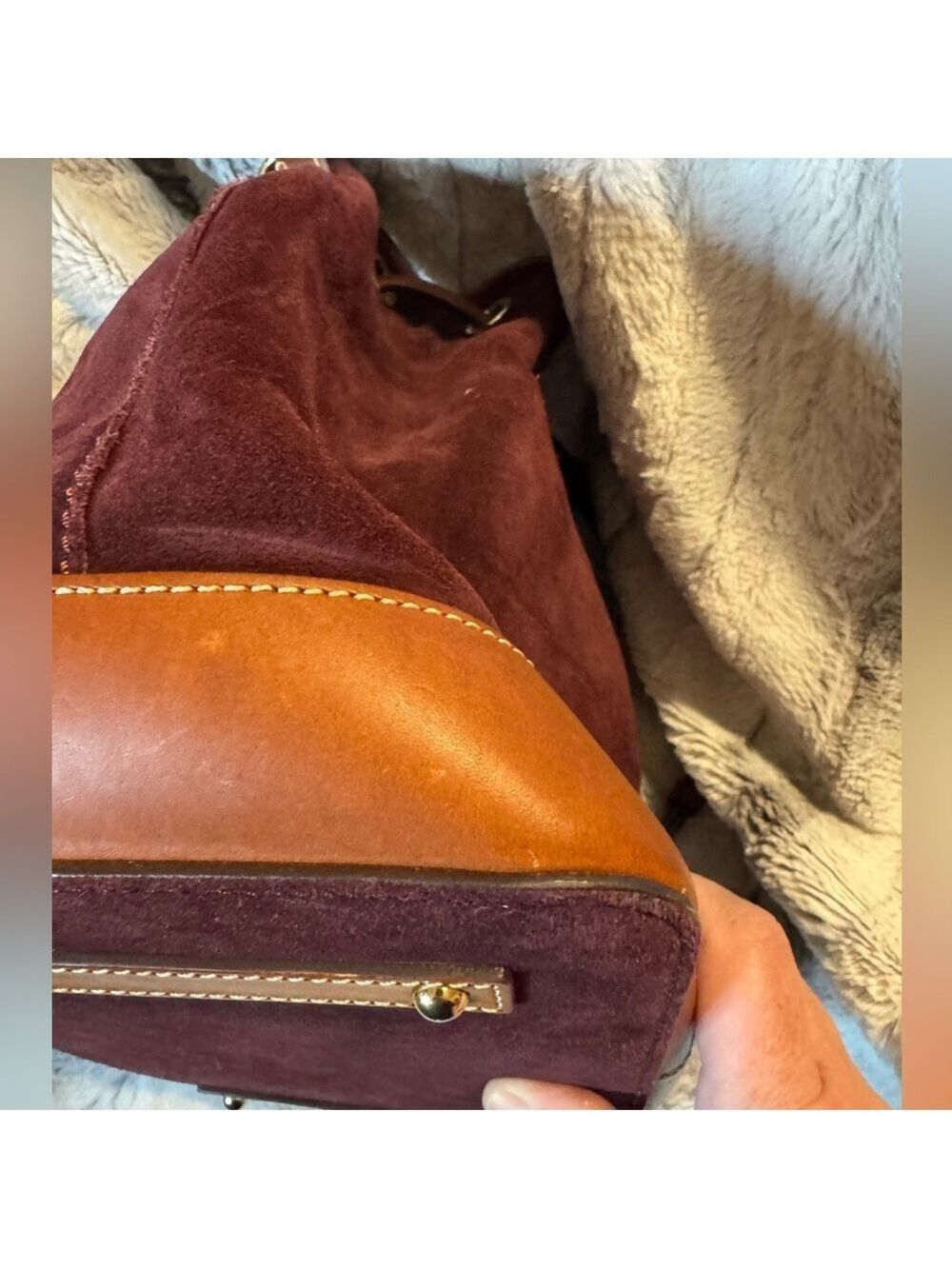 Dooney & Bourke - Suede Drawstring Bucket Bag - EUC 
Dark Brown/Burgundy Color - Picture 6 of 13
